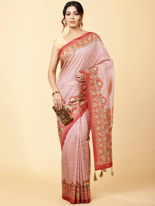 peach colored printed saree with blouse - 20226188 - Very Small Image - 1