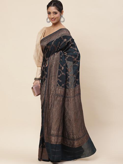 navy blue colored handloom saree - 20226203 - Very Small Image - 1