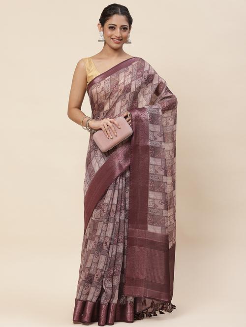 purple colored printed saree with blouse - 20226207 - Very Small Image - 1