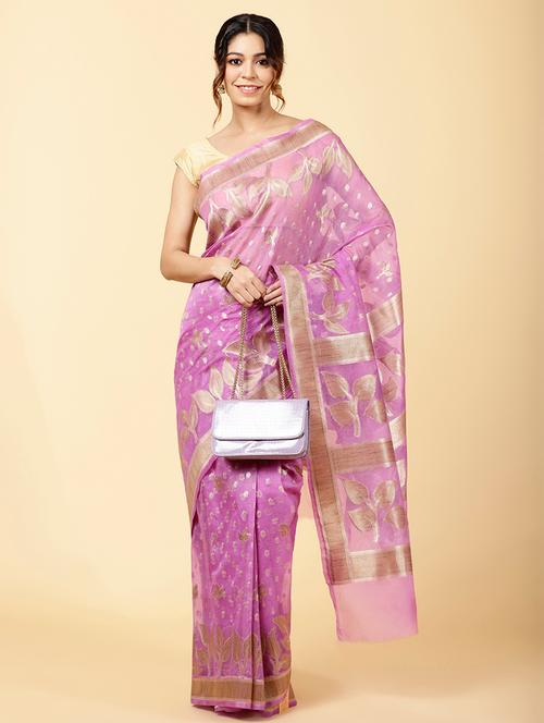lavender colored jamdani saree - 20226231 - Very Small Image - 1