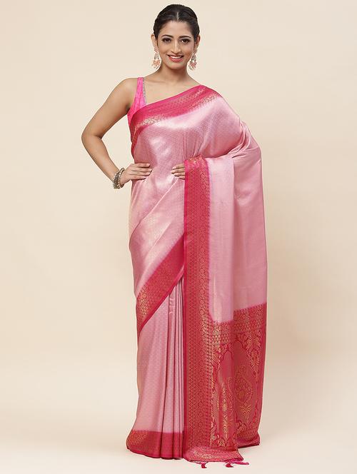 pink colored bordered saree with blouse - 20226244 - Very Small Image - 1