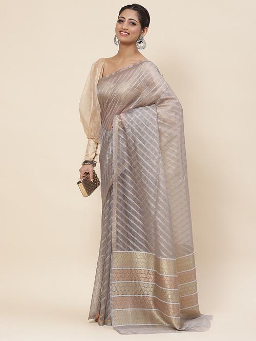 silver colored handloom saree - 20226249 - Very Small Image - 1