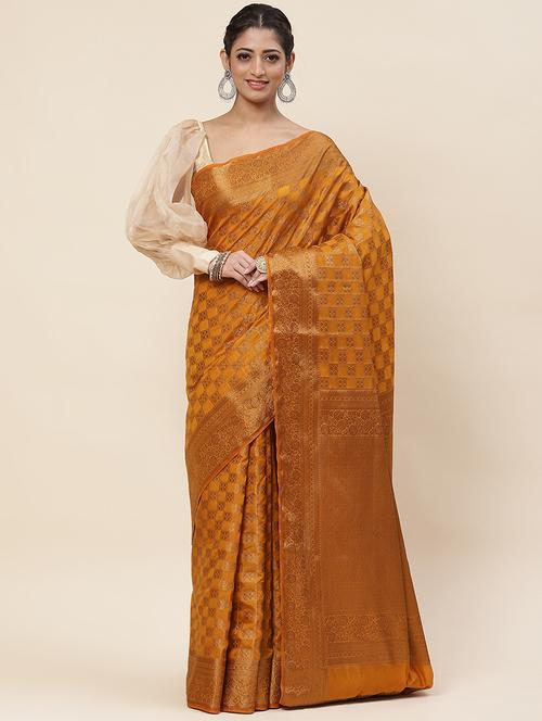 oxy fire colored handloom saree with blouse - 20226260 - Very Small Image - 1