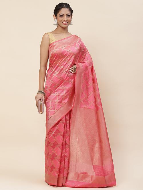women pink geometric pattern organza saree with blouse - 20226278 - Very Small Image - 1
