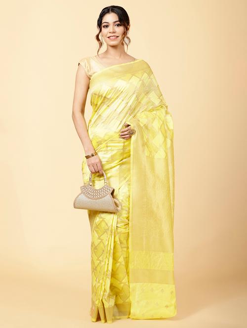 yellow self design saree - 20226280 - Very Small Image - 1