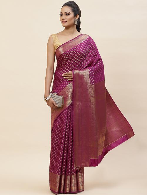 fuchsia colored bordered saree - 20226312 - Very Small Image - 1