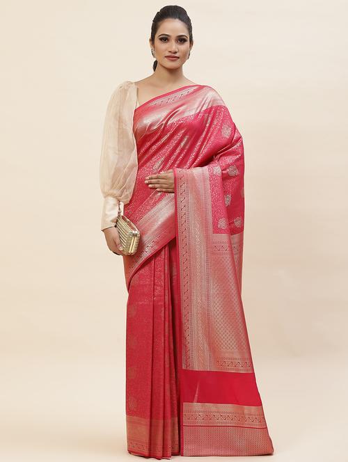 pink colored bordered saree with blouse - 20226328 - Very Small Image - 1
