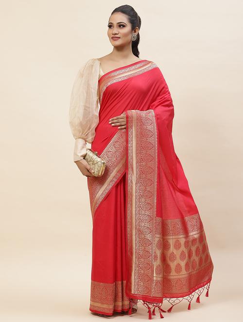 pink solid with bordered saree - 20226356 - Very Small Image - 1