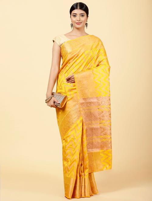 mustard colored banarasi saree with blouse - 20226394 - Very Small Image - 1