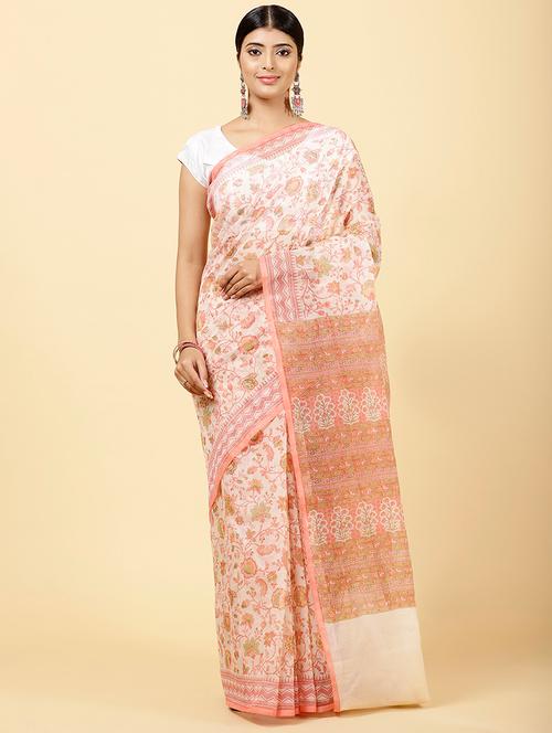 peach colored printed saree - 20226402 - Very Small Image - 1