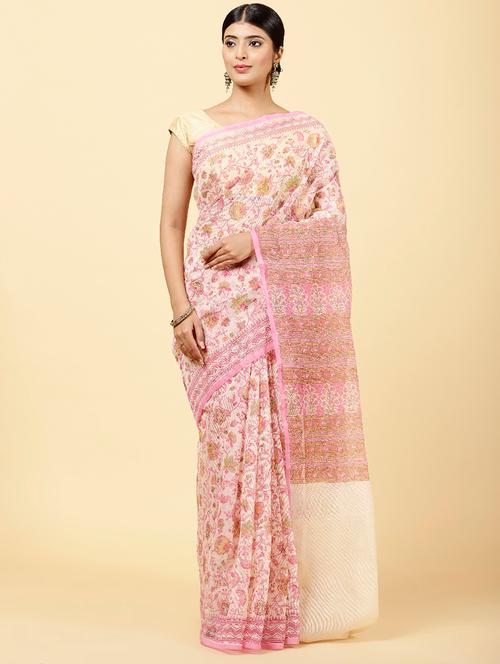 rosewater colored printed saree with blouse - 20226403 - Very Small Image - 1