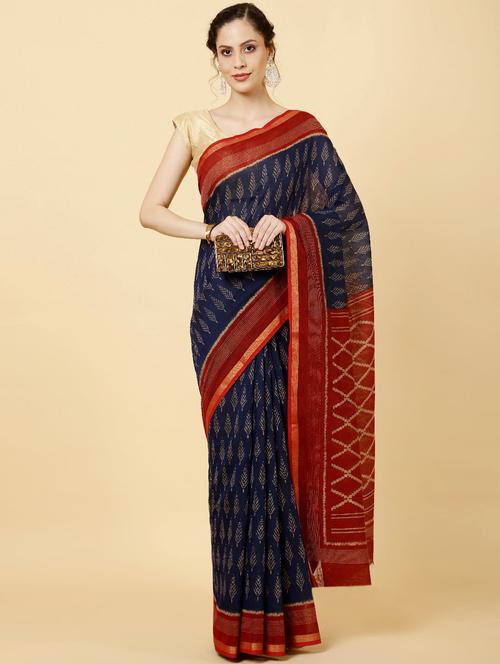 block print saree with blouse - 20226429 - Very Small Image - 1