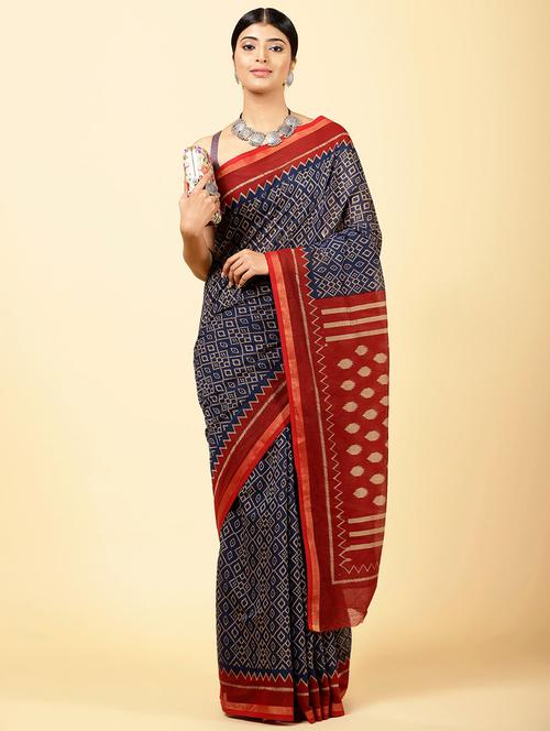 blue printed saree with blouse - 20226431 - Very Small Image - 1