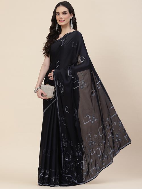 black colored embellished saree - 20226525 - Very Small Image - 1