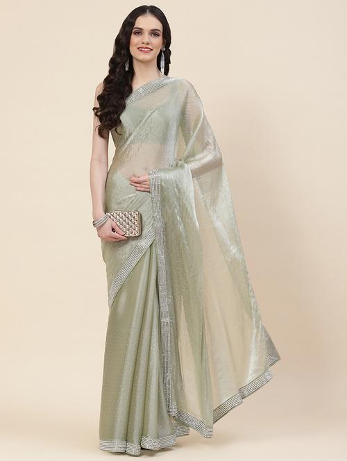neo mint colored bordered saree with blouse - 20226536 - Very Small Image - 1