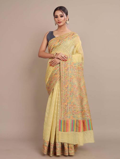 lemon sherbet colored bordered saree with blouse - 20226546 - Very Small Image - 1