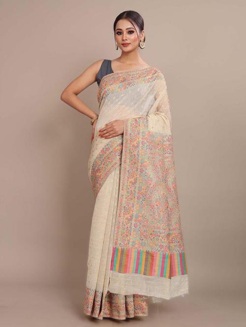 cream colored bordered saree with blouse - 20226550 - Very Small Image - 1