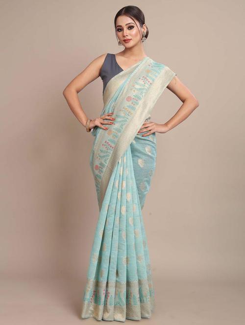 light blue colored bordered saree - 20226560 - Very Small Image - 1