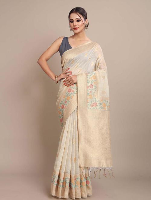 cream colored banarasi saree with blouse - 20226566 - Very Small Image - 1