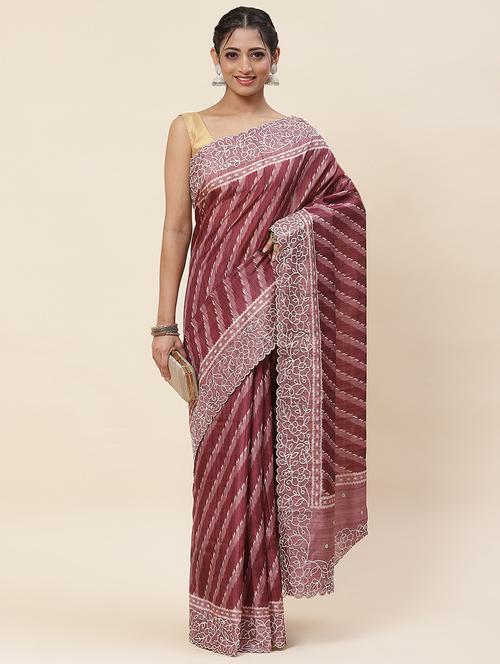 maroon colored bordered saree with blouse - 20226573 - Very Small Image - 1