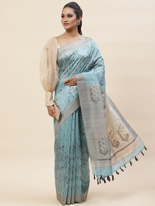 light blue colored printed saree - 20226590 - Very Small Image - 1