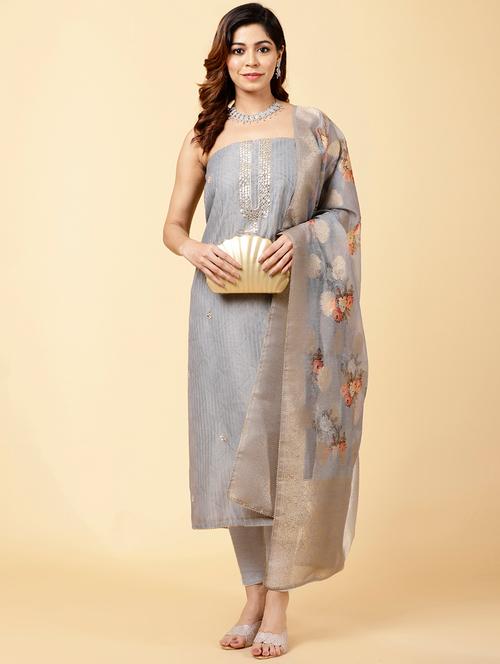 silver colored unstiched dress - 20226786 - Very Small Image - 1