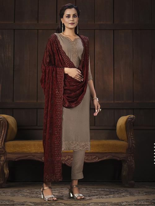 beige colored unstiched dress - 20226814 - Very Small Image - 1