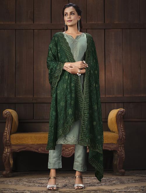 sea green colored unstiched dress - 20226815 - Very Small Image - 1