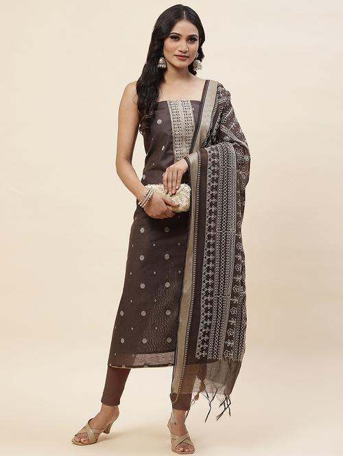 brown colored unstiched dress - 20226833 - Very Small Image - 1