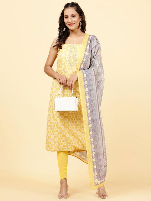 neck embroidered unstitched salwar suit set - 20226894 - Very Small Image - 1