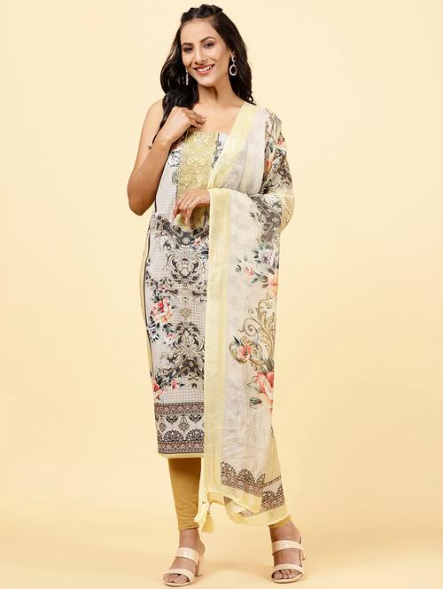 beige colored unstiched dress - 20226914 - Very Small Image - 1