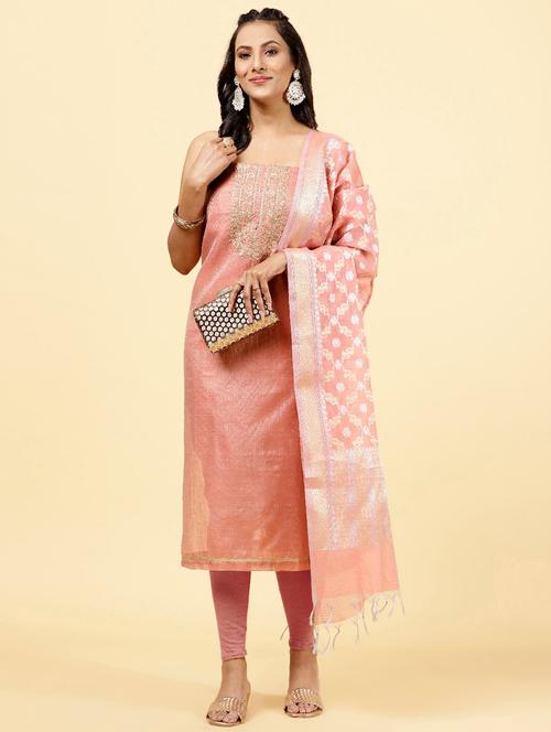 peach colored unstiched dress - 20226956 - Very Small Image - 1