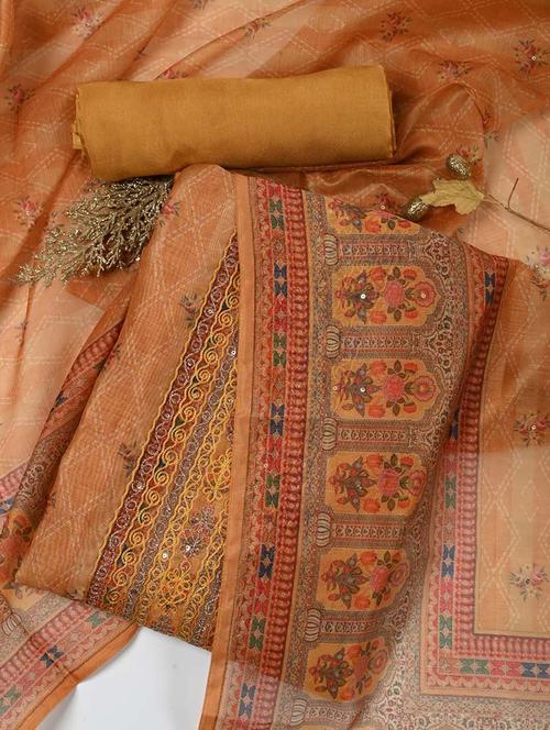 orange colored unstiched dress - 20227094 - Very Small Image - 1