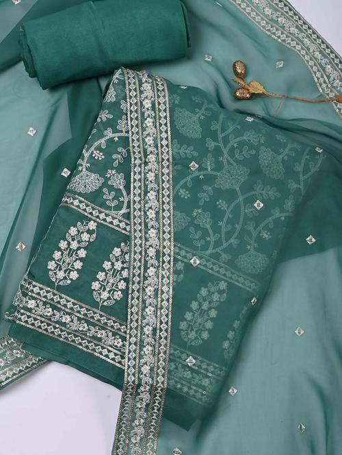 women green embroidered unstitched salwar suit - 20227276 - Very Small Image - 1