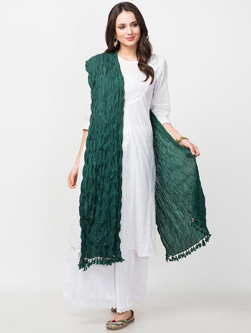 bottle green tassel detailed plain dupatta - 20227894 - Very Small Image - 1