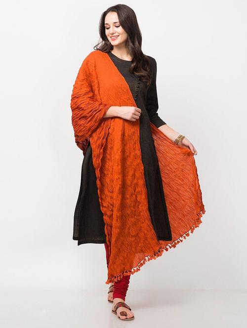 orange cotton blend dupatta - 20227919 - Very Small Image - 1