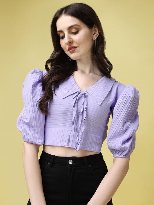 lavender solid crop top - 20228435 - Very Small Image - 1