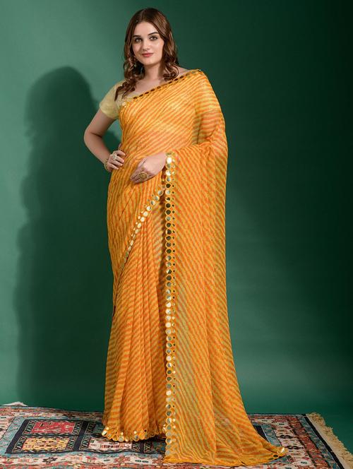 mustard colored printed saree with blouse - 20228458 - Very Small Image - 1