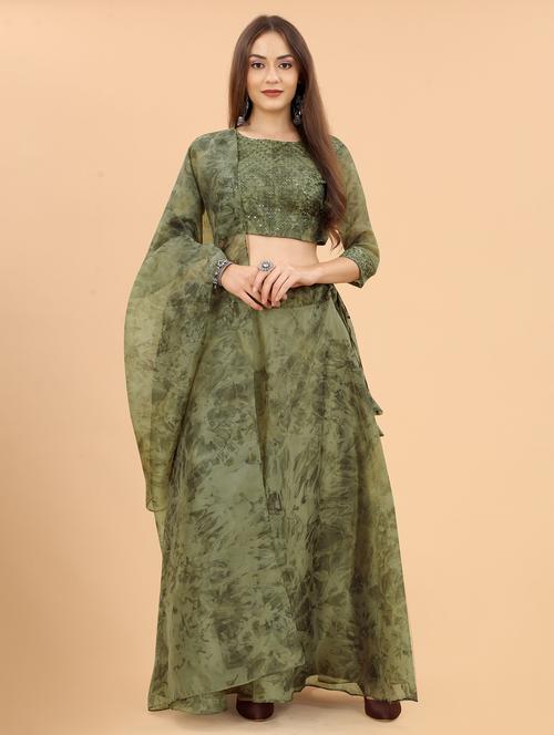 khaki colored flared lehenga - 20228466 - Very Small Image - 1