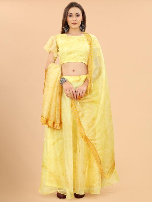lemon sherbet colored flared lehenga - 20228468 - Very Small Image - 1