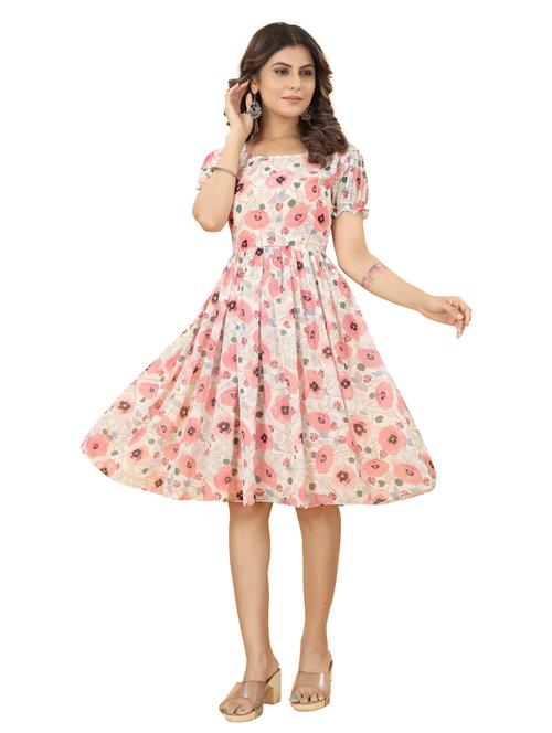 optic white floral fit & flare dress - 20228478 - Very Small Image - 1