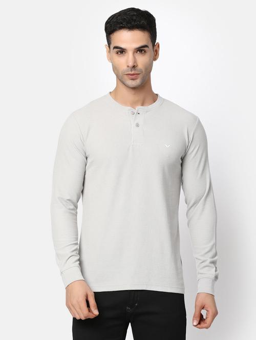grey solid henley neck t-shirt - 20228622 - Very Small Image - 1