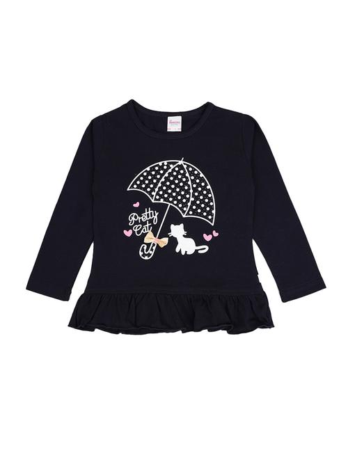 girls blue printed cotton regular tee - 20229599 - Very Small Image - 1