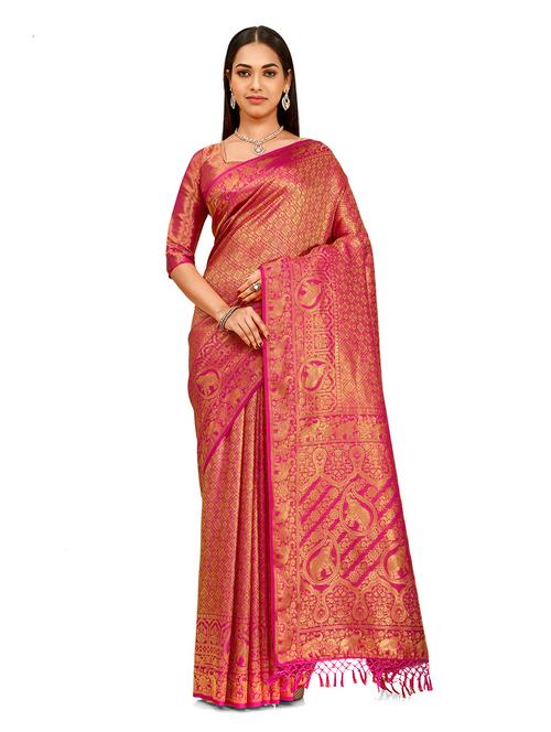 women's ethnic motifs pink colored saree - 20230145 - Very Small Image - 1
