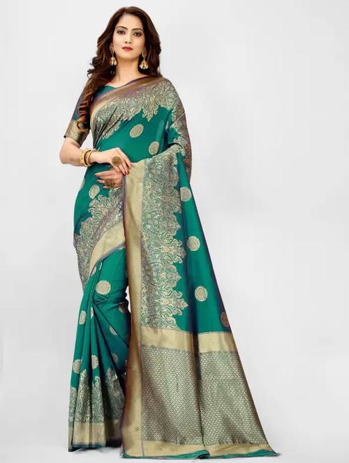 dark green banarasi saree - 20230173 - Very Small Image - 1