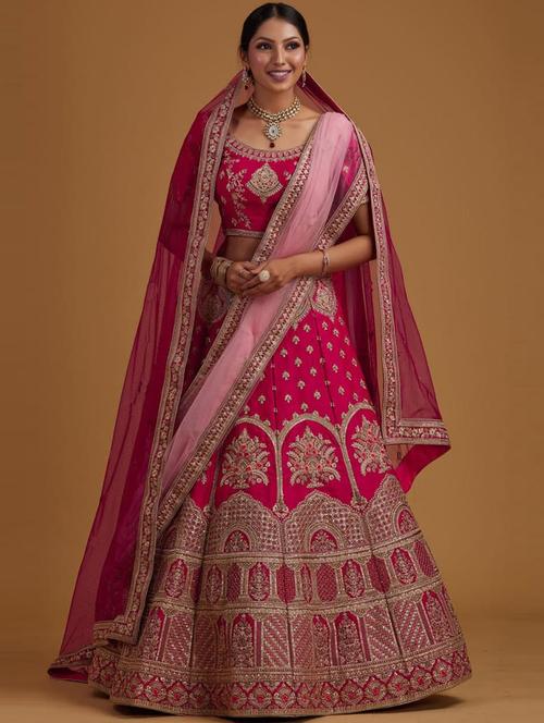 pink embroidered semi-stitched panelled lehenga - 20230545 - Very Small Image - 1