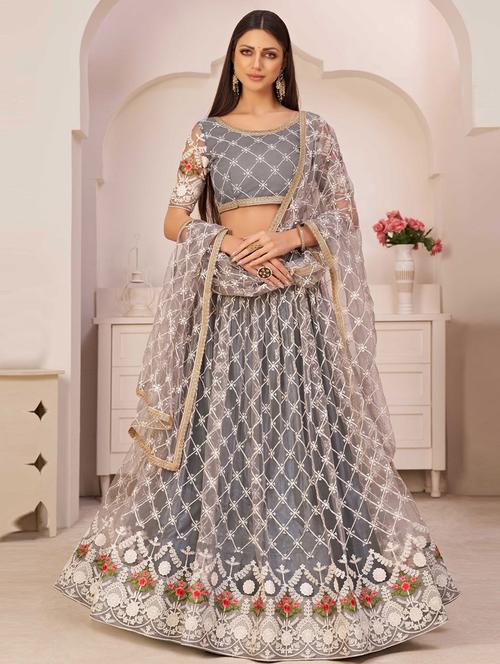 embroidered semi-stitched lehenga choli with dupatta - 20230585 - Very Small Image - 1