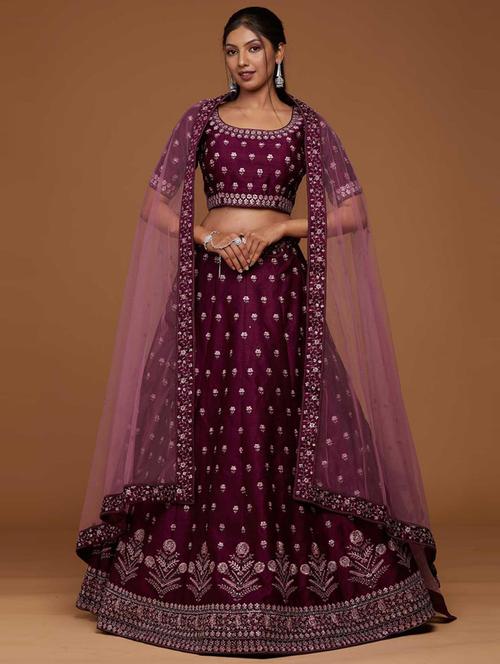 purple colored flared lehenga - 20230586 - Very Small Image - 1
