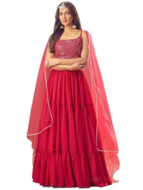 red colored tiered lehenga - 20230990 - Very Small Image - 1