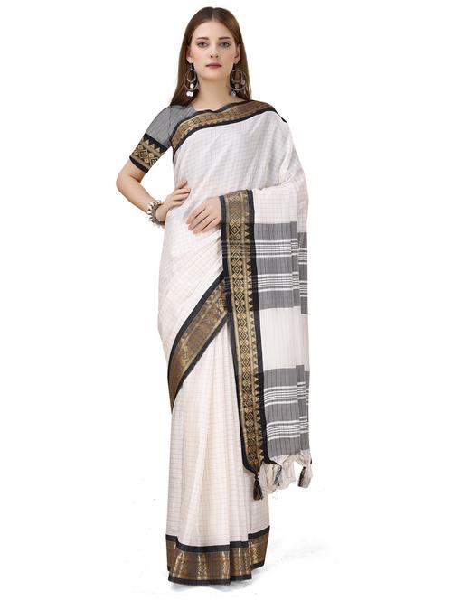 off-white checkered assam silk saree with blouse - 20231511 - Very Small Image - 1